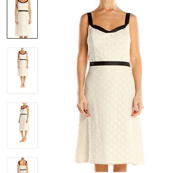 Ann Taylor LOFT Cream Black Lace Classic Fit & Flare Dress - Picture 1 of 16